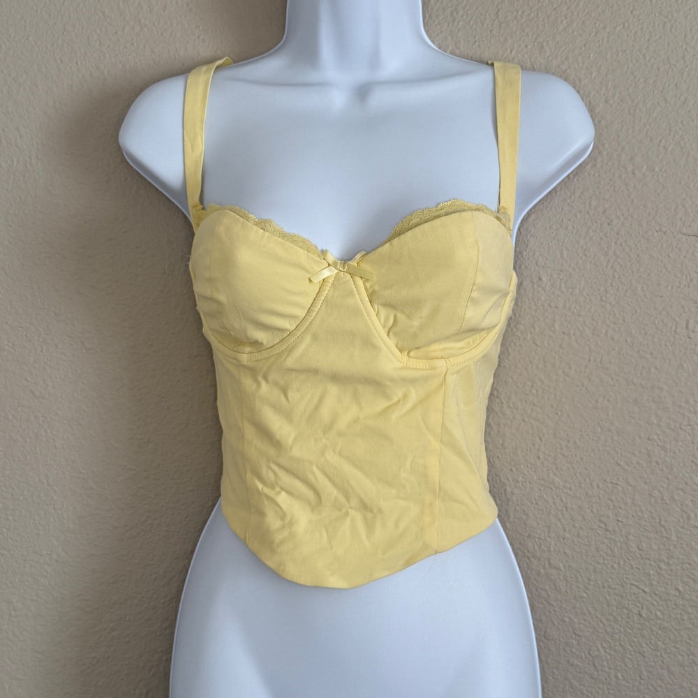 Women Medium Butter Yellow Coquette Corset Bustier Top Basque Lace Soft Girl Y2K